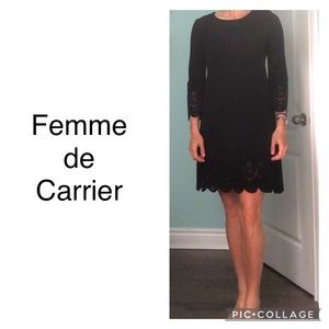 Black shift dress with eyelet cutout